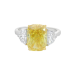 2.91ct Fancy Yellow Cushion Cut Solitaire Grown Diamond + Pear Shape Grown Diamond on Shoulder Ring