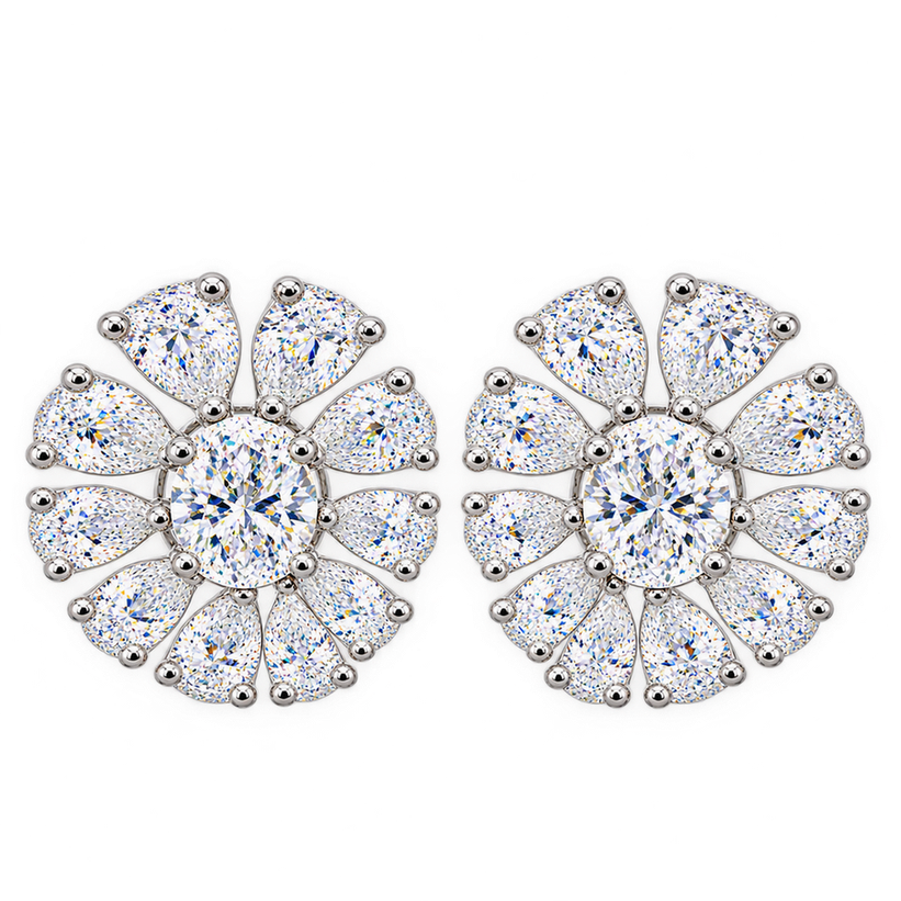 Diamond_Floral_Cluster_Earrings Pear Shape Grown Dia Cluster Fancy Earrings - Image 1