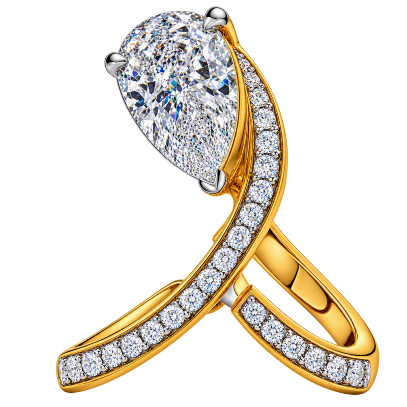Pear Diamond Gold Twist Ring