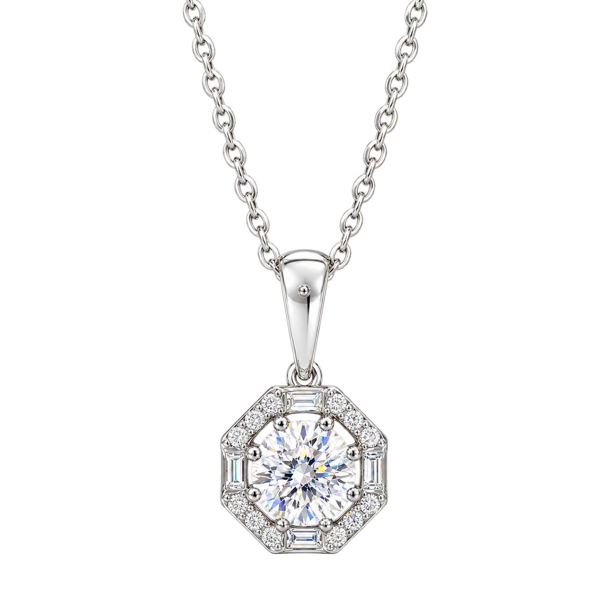 Octagonal Diamond Halo Pendant Necklace Octagonal Diamond Halo Pendant Necklace